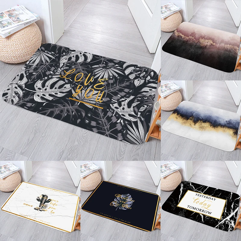 

Simple Nordic Monstera Bedroom Anti-Slip Coral Velvet Carpet Rug Stripe Soft Kitchen Bath Entrance Door Mat Home Decor Doormat