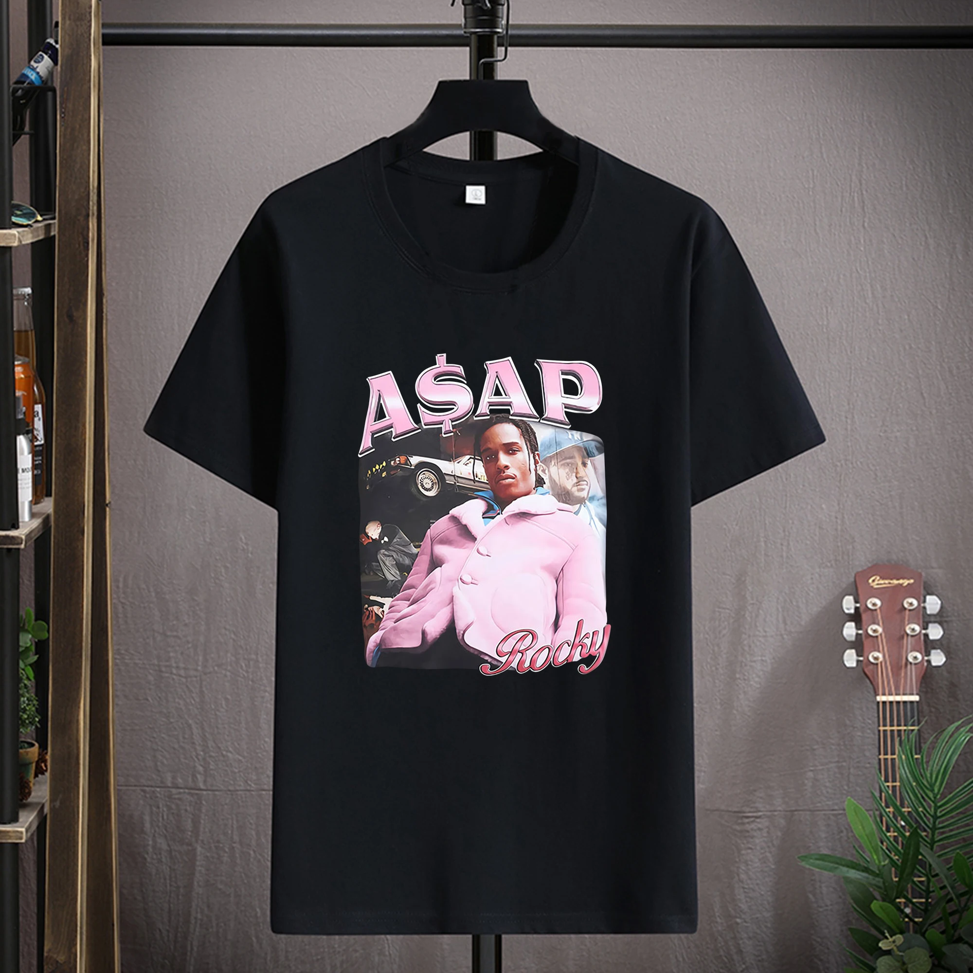 2023 Summer ASAP Rocky Portrait Graphic Aesthetic T-shirt Hip Hop Pure Cotton Loose Couple T-shirt Casual Harajuku T-shirt