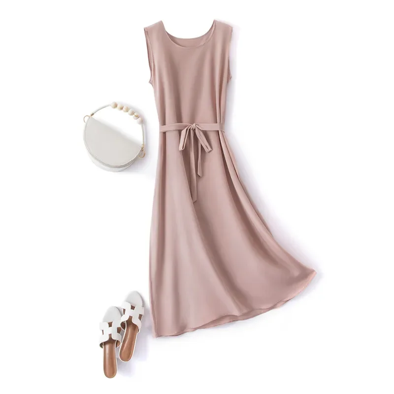 Женское длинное шелковое платье повседневное черное без рукавов модель Pph5050 на