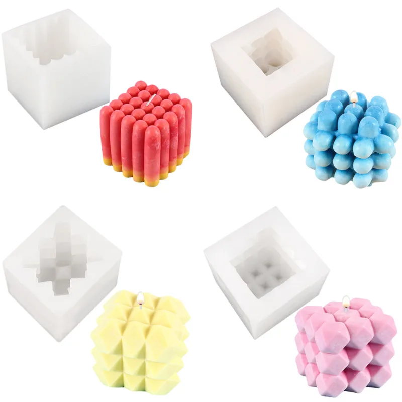 

DIY White Candle Silicone Molds Porous Bubble Magic Ball Honeycomb Home Fragrance Gypsum Tool Five Layer Ball Square Body Mold