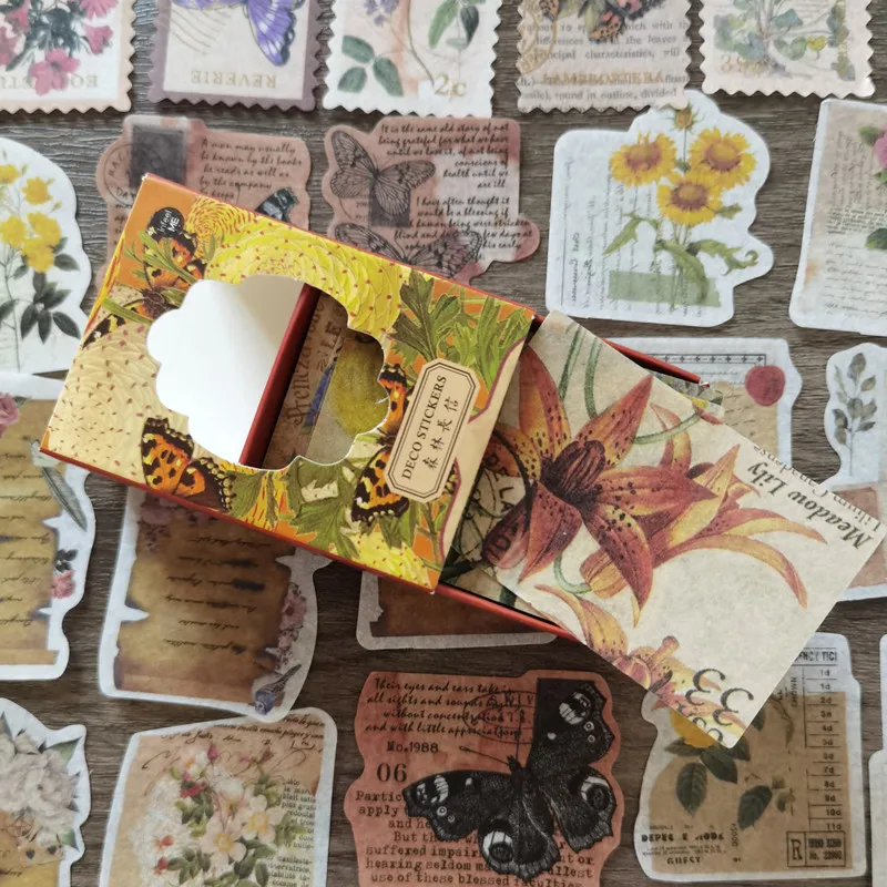 

100PCS Vintage Forest Flower Butterfly Material Sticker Washi Paper Stamp Stickers DIY Scrapbooking Junk Journal Collage Diary