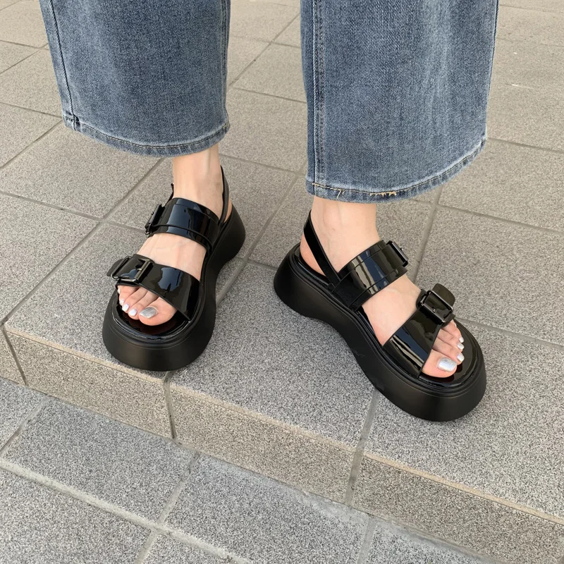 

Босоножки женские из экокожи, сандалии на платформе, криперы, цвет белый, черный, лето 2022