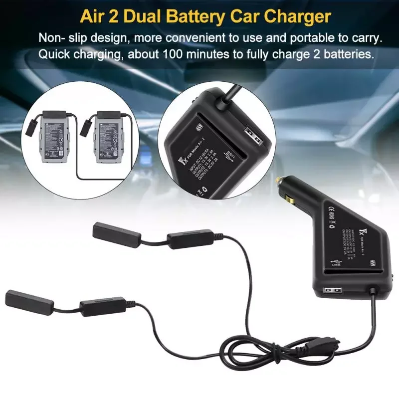 

Автомобильное зарядное устройство для аккумуляторов дрона DJI Mavic Air 2, можно использовать с двумя аккумуляторами, порт USB, быстрая зарядка