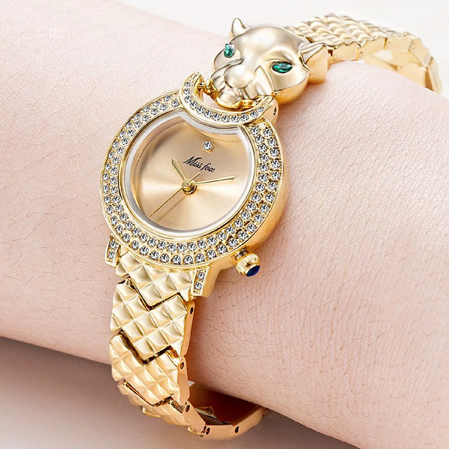 Leopard Watch for Women Green Diamond Eyes Steel Bracelet Fashion Watch Female Top Luxury Watches Ladies Jewelry Reloj Mujer