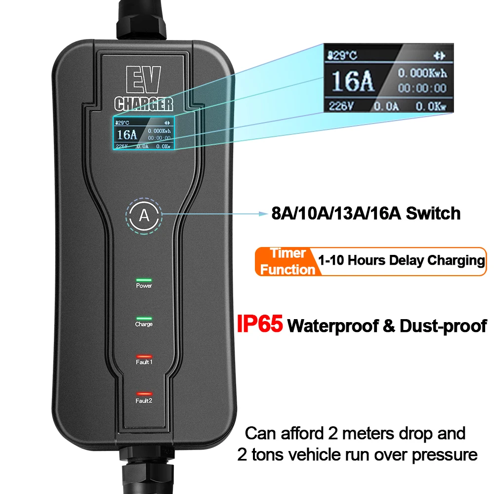 220v car portable ev charger electric vehicle type 1 plug 16a 5m sae j1772 level 2 evse controller charging stations for leaf free global shipping