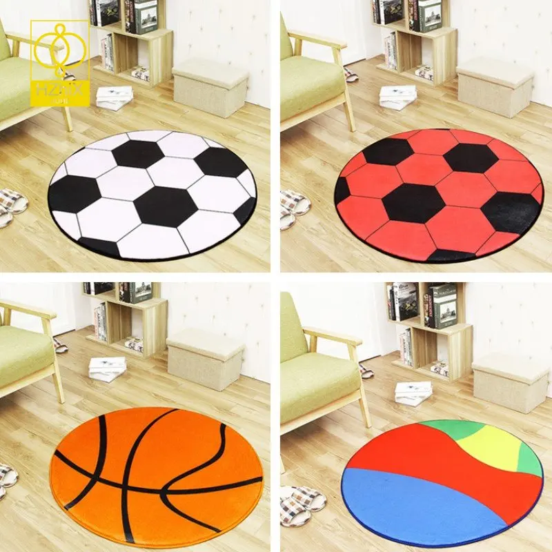 

Football Round Rug for Children's Bedroom Living Room Carpets Anti-slip Lounge Nursery Home Decor Basketball Washable Play Mats