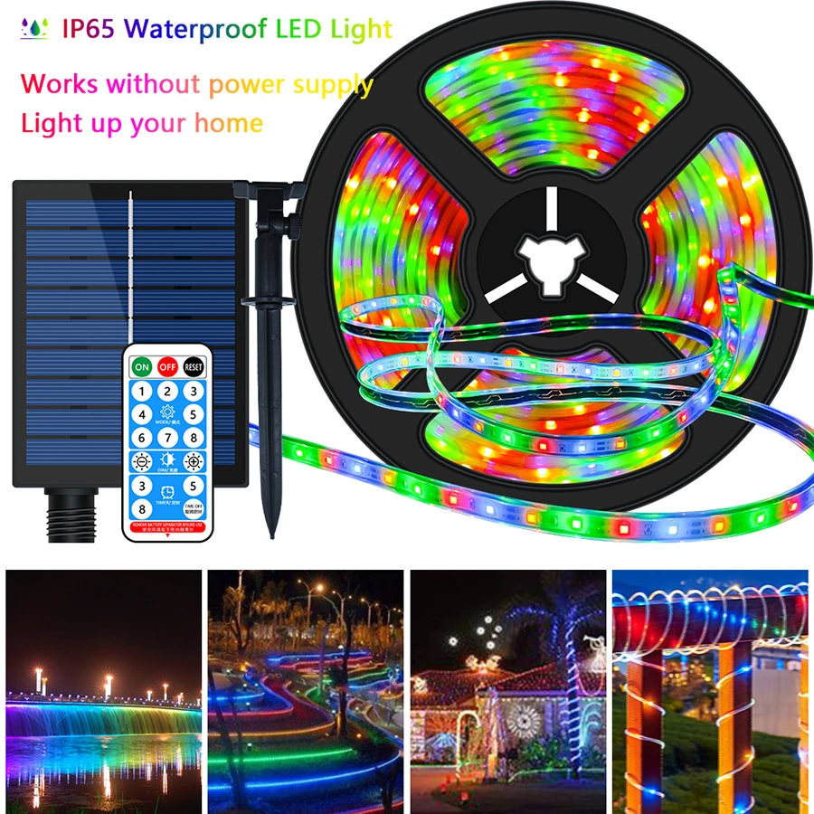 

5M/10M Solar LED Strip Light 8 Modes Christmas Colorful Fairy Lights Outdoor IP67 Waterproof Patio Garden Decoration Solar Lamp