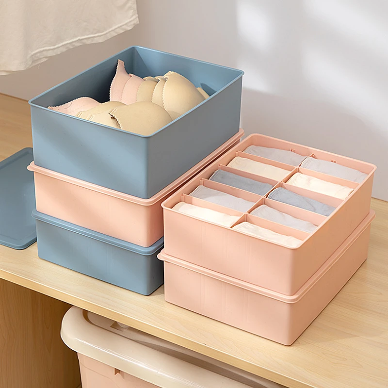 

Underwear Compartments Storage Box Plastic Adjustable Household Clothing Socks Bra Can Be Stacked with A Lid Organizing Box