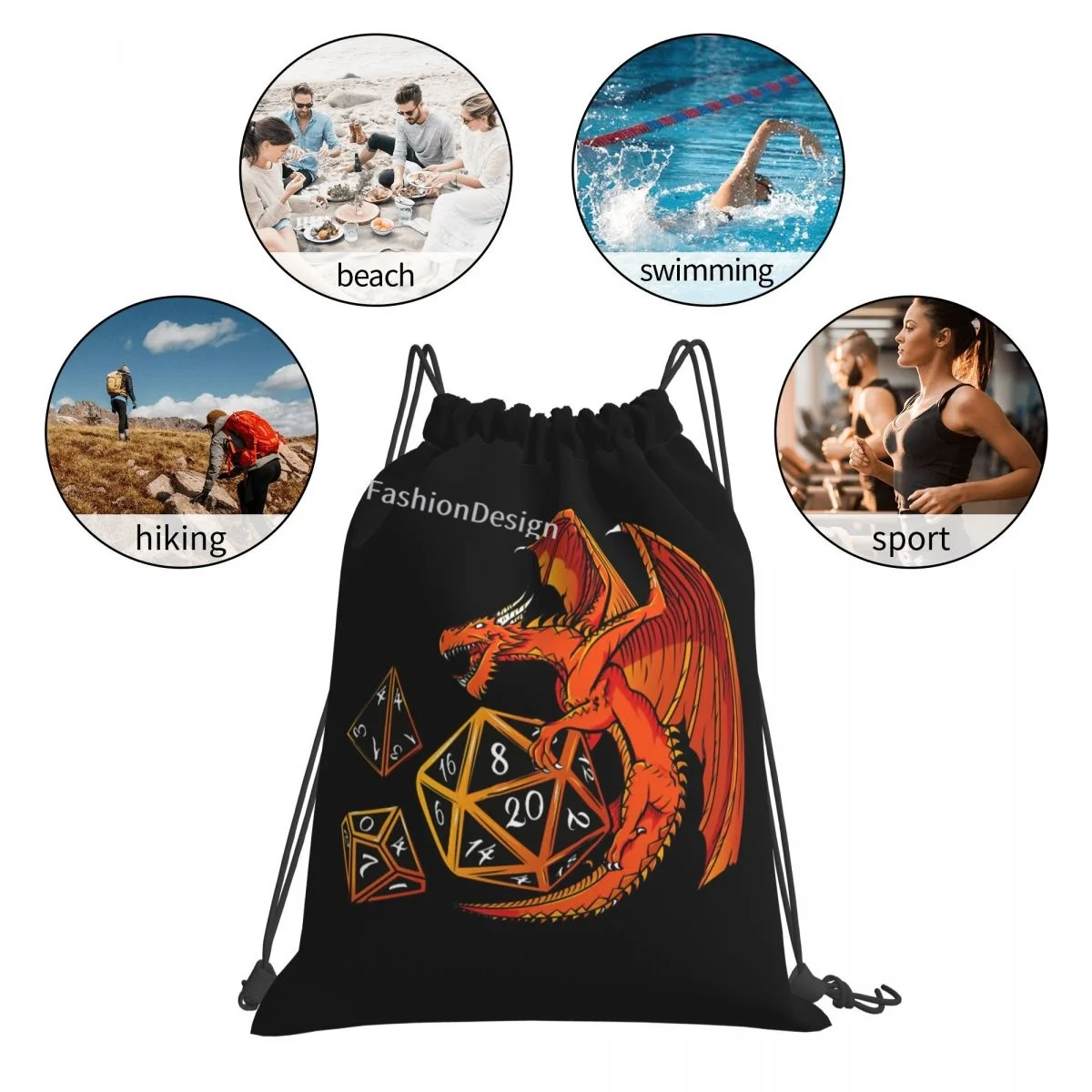 The Dice Dragon игра DnD Сумки на шнурке для пеших прогулок унисекс водонепроницаемое