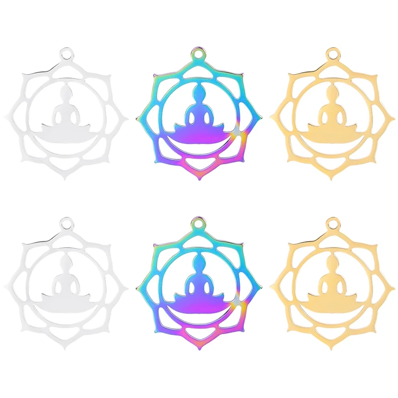 

5 Pieces of Stainless Steel Charms Buddha Yoga Lotus Connectors Charm Om Hand Jewelry Making Pendant DIY Bulk Item Wholesale