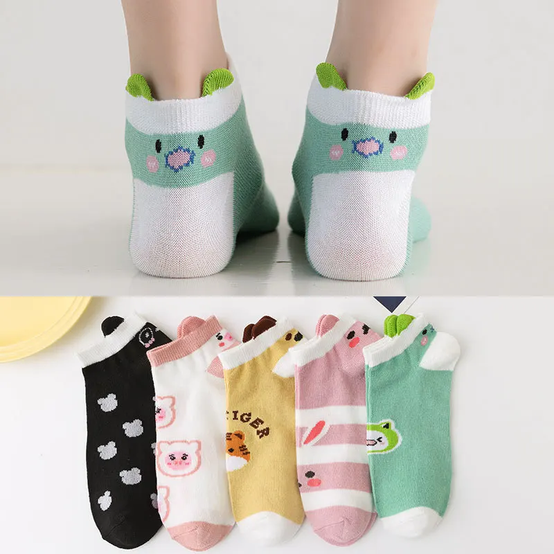 5 pairs of socks women spring and autumn socks thin cute cartoon sen department of Retro School style summer boat socks Ins tide