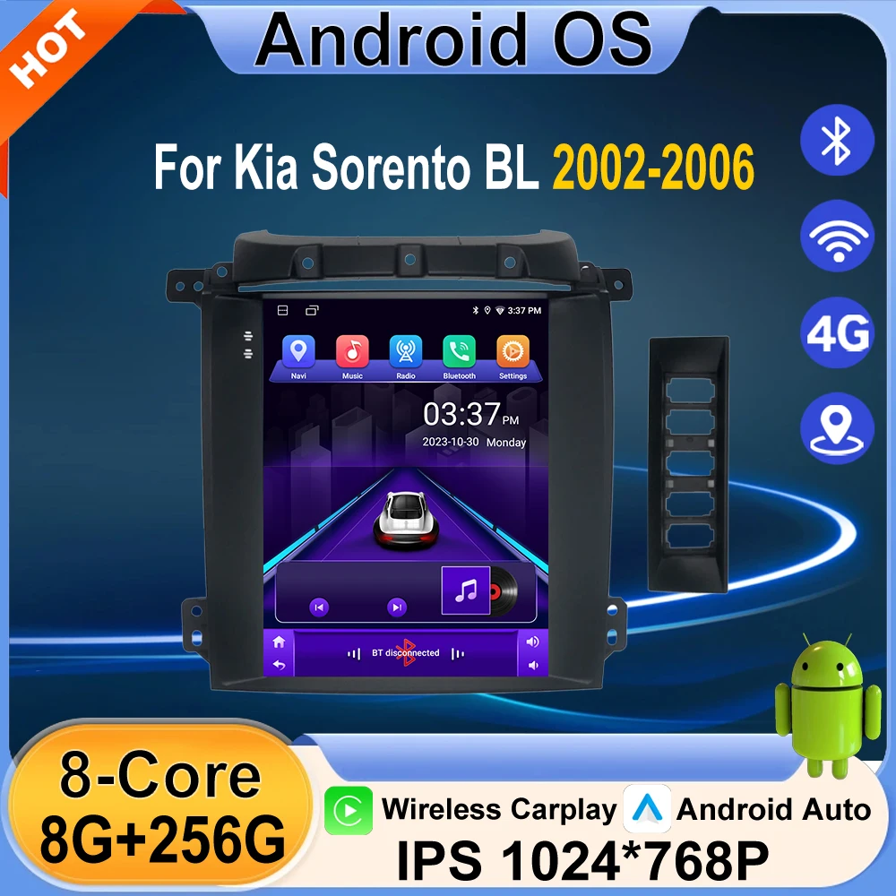 Фото Мультимедийный проигрыватель Android 16 для Kia Sorento BL 2002-2006 с 4G WiFi, GPS-навигацией, беспроводным CarPlay и Bluetooth №1