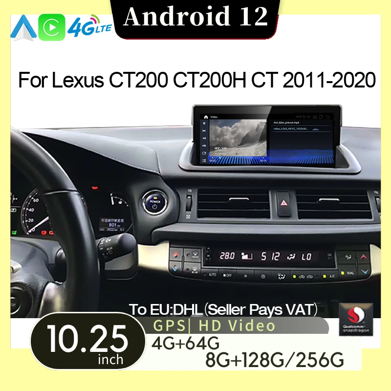 

Qualcomm Car DVD Player GPS Navi For Lexus CT CT200 CT200h 2011-2020 10.25 Inch Android 12 Multimedia CarPlay Autoradio Stereo
