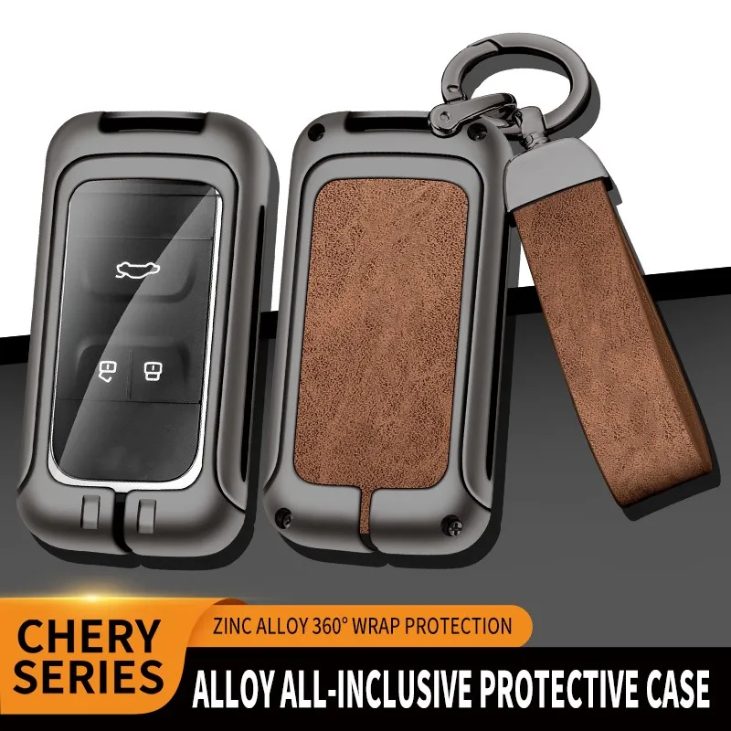 

New Zinc Alloy+Leather+TPU Car Key Bag Key Chain For Chery Tiggo 8 2018 2019 2020 Accessories