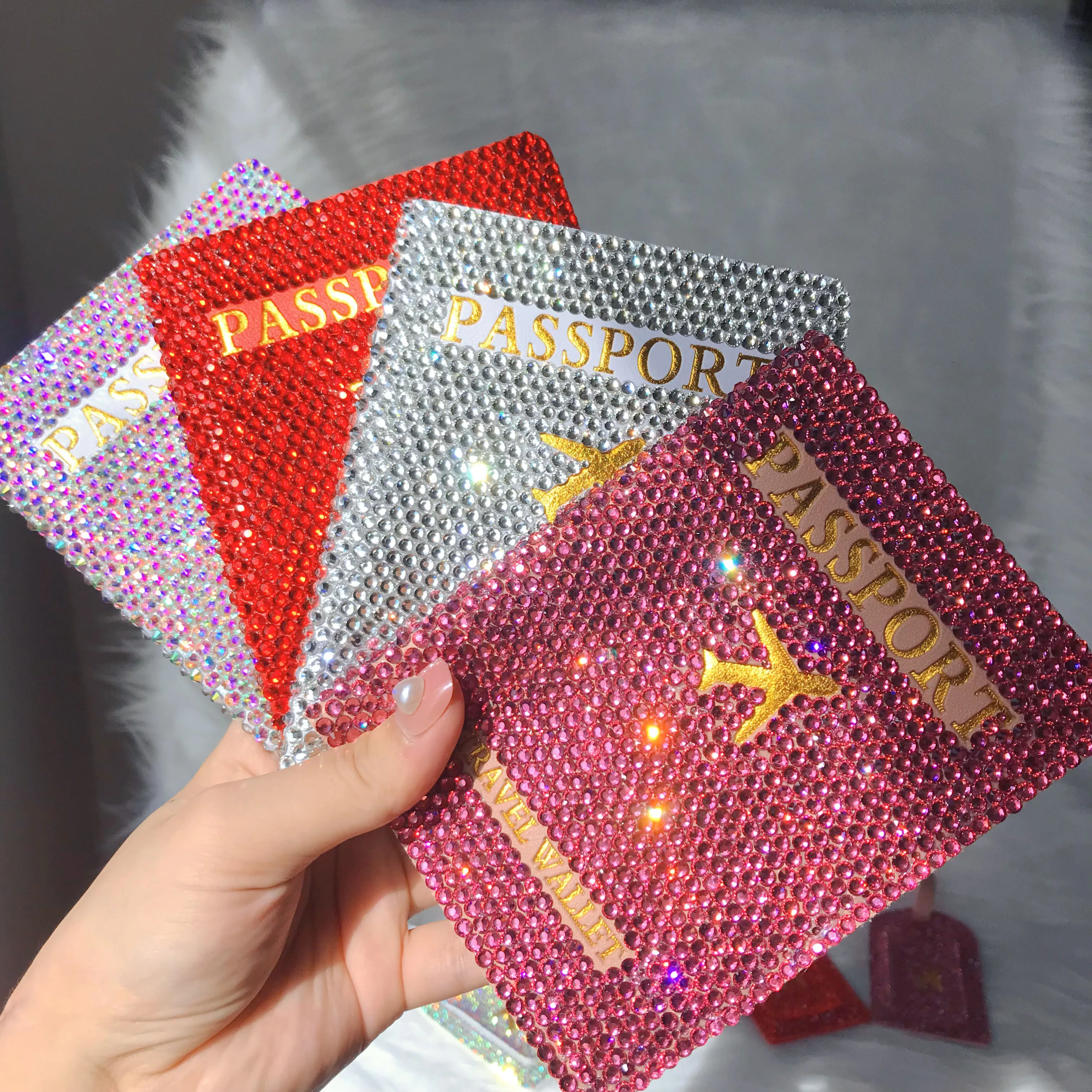 Tag Set Luxury Rhinestone Passport Cover Pu Leather Passport