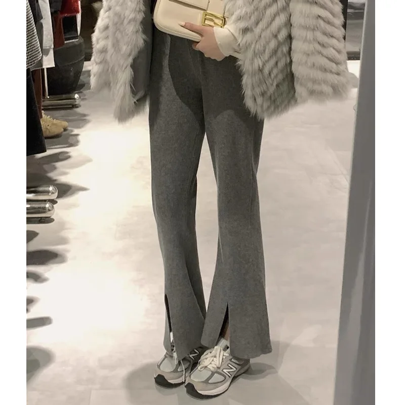 2022 Fall/Winter Women's Fishtail Fashion High-waisted Pants Split Show High Thin Knit Trousers