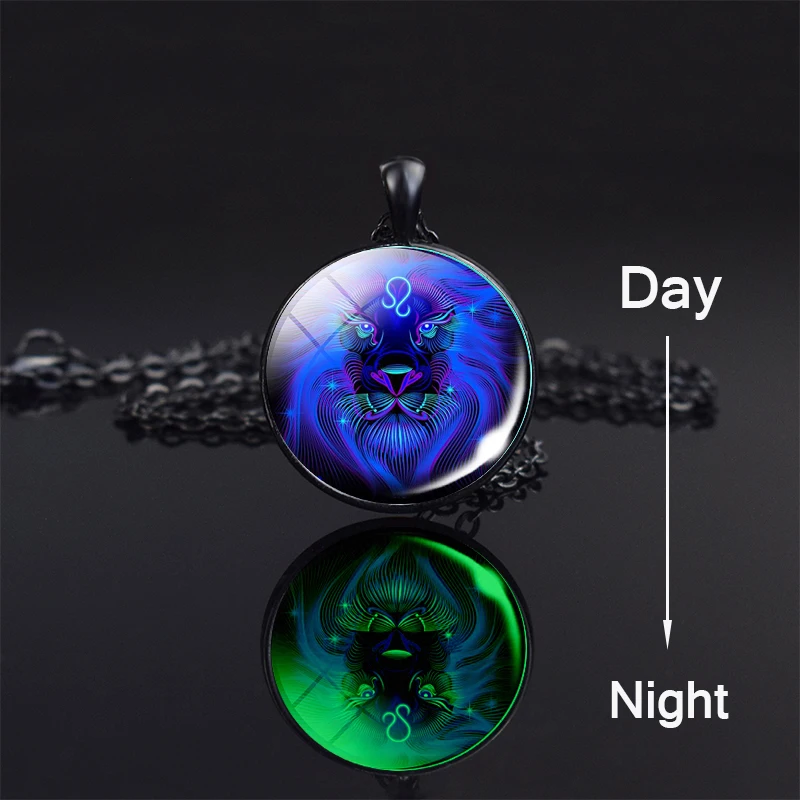 

Glow In The Dark 12 Constellation Necklace Zodiac Sign Gemini Cancer Leo Virgo Libra Scorpio Glass Pendant Birthday Gift