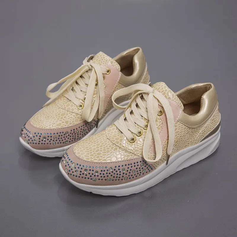 2023 Autumn Women Crystal Shoes Thick Bottom Breathable Rhinestone Sneakers Show Small Increase Summer Sandals Sizes 53-40
