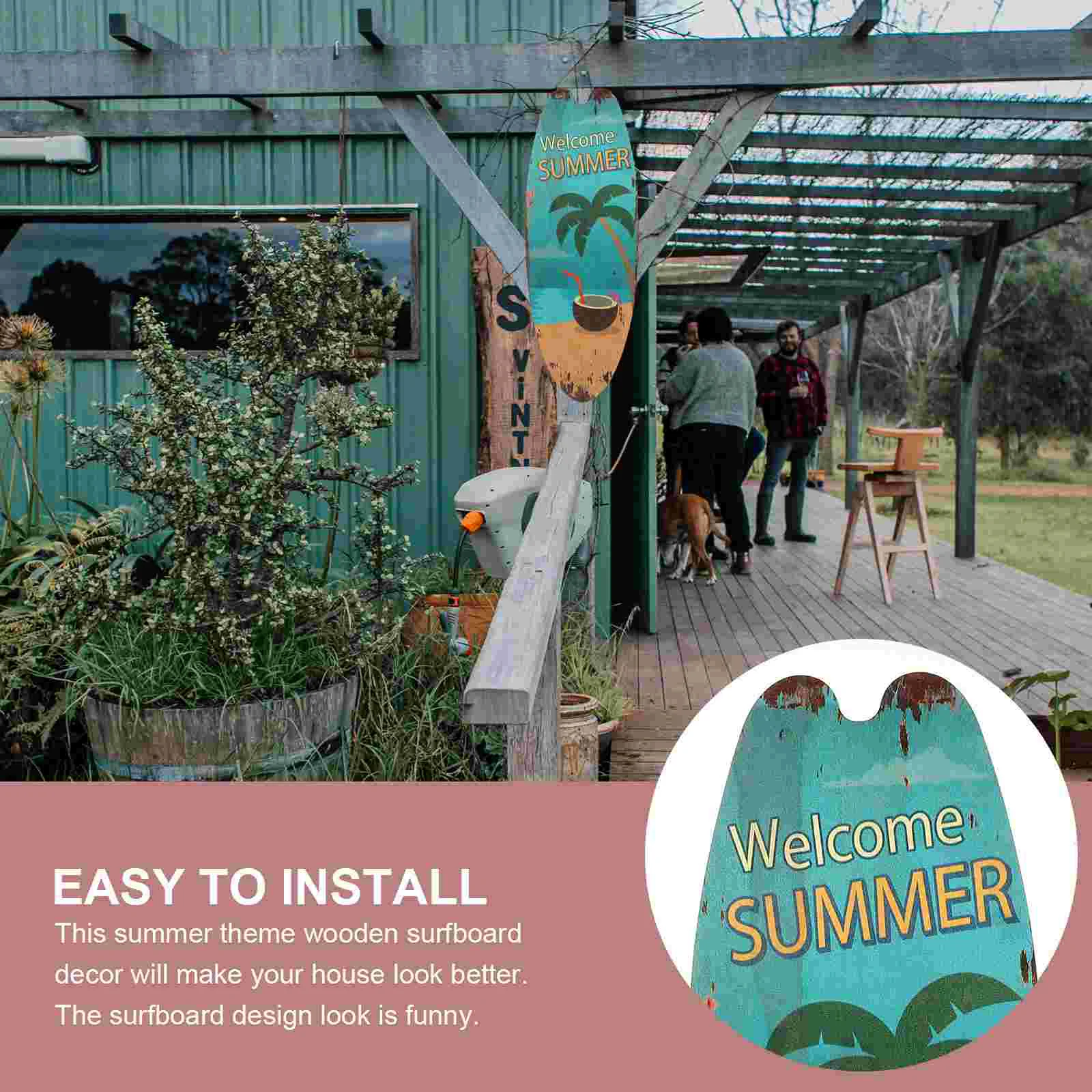 

Wood Surfboard Sign Ornaments Wooden Hanging Surfboard Plaque Wall Decor Beach Coastal Summer Nautical Welcome Decorations