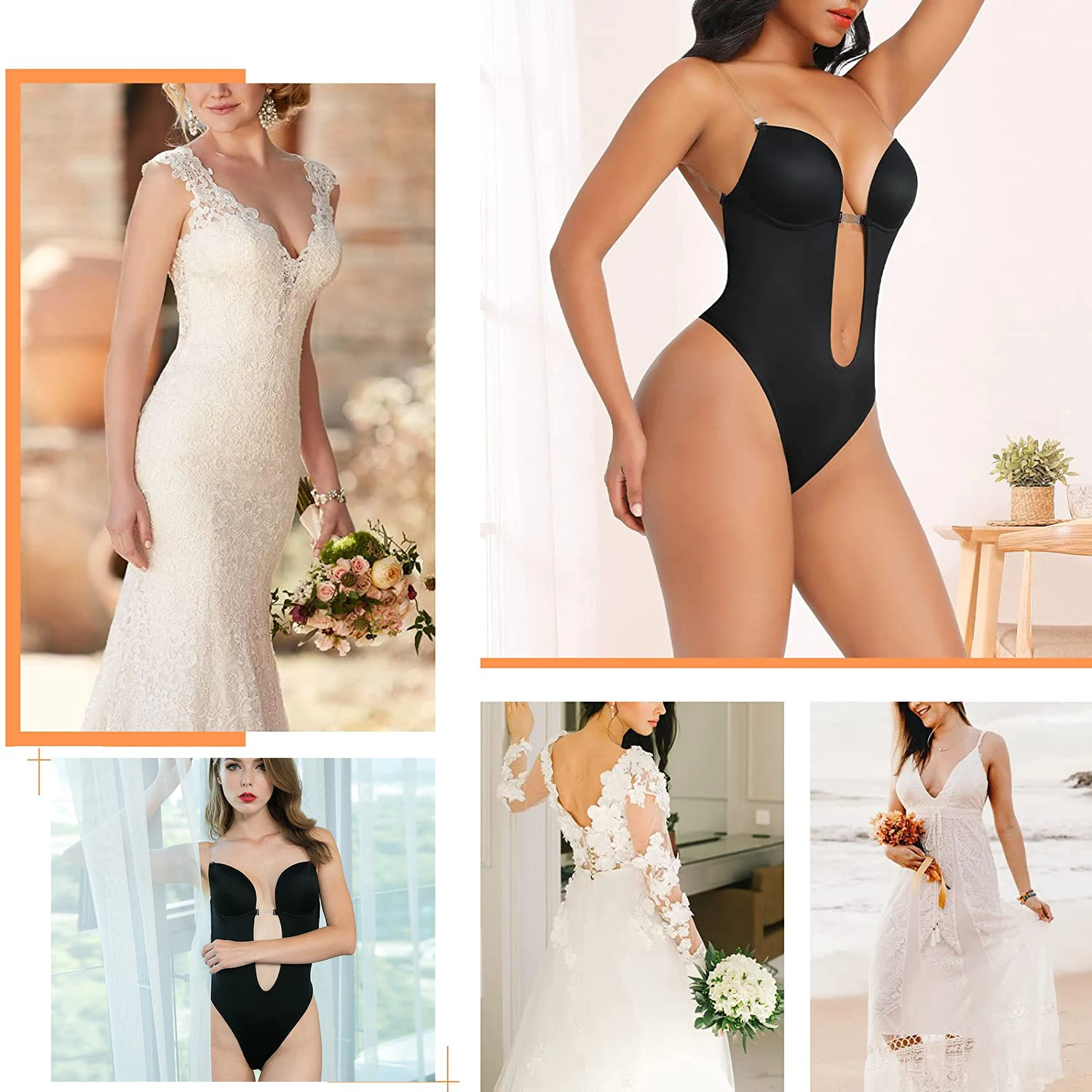 Women Backless Bra Body Shapewear Seamless U Plunge Bodysuit Bridal Thong Shaper Bodysuit Corset for Wedding Slimming Underwear