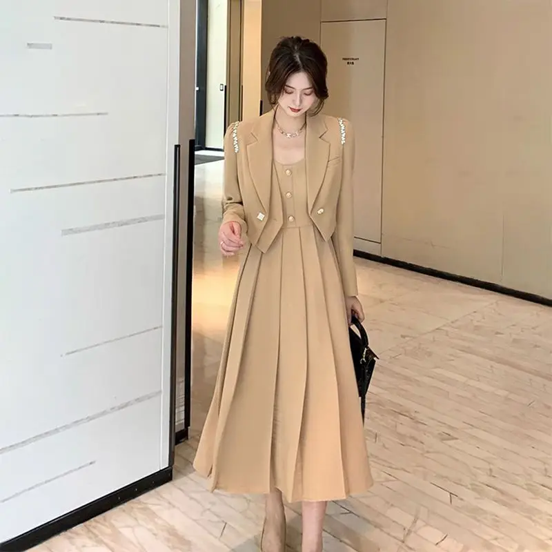 

Elegant Dress Suits Women Blazer Jacket and Sleeveless Dresses Sets Office Lady Two Piece Set Suit Female Fashion 2023 4XL Q04