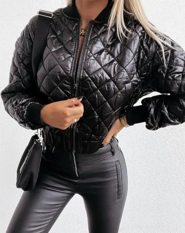Winter Thick Cardigan Coats Cool Women's Jackets Quilted Long Sleeve Zipper Design Puffer Jacket Moto Biker Black Short Coat