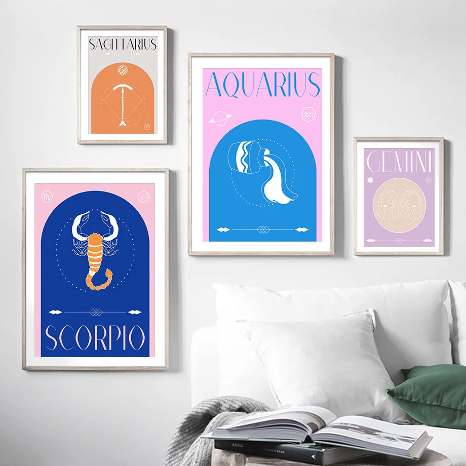 Плакаты и принты на стену 12 созвездий рака зодиака дева Лев декор для гостиной