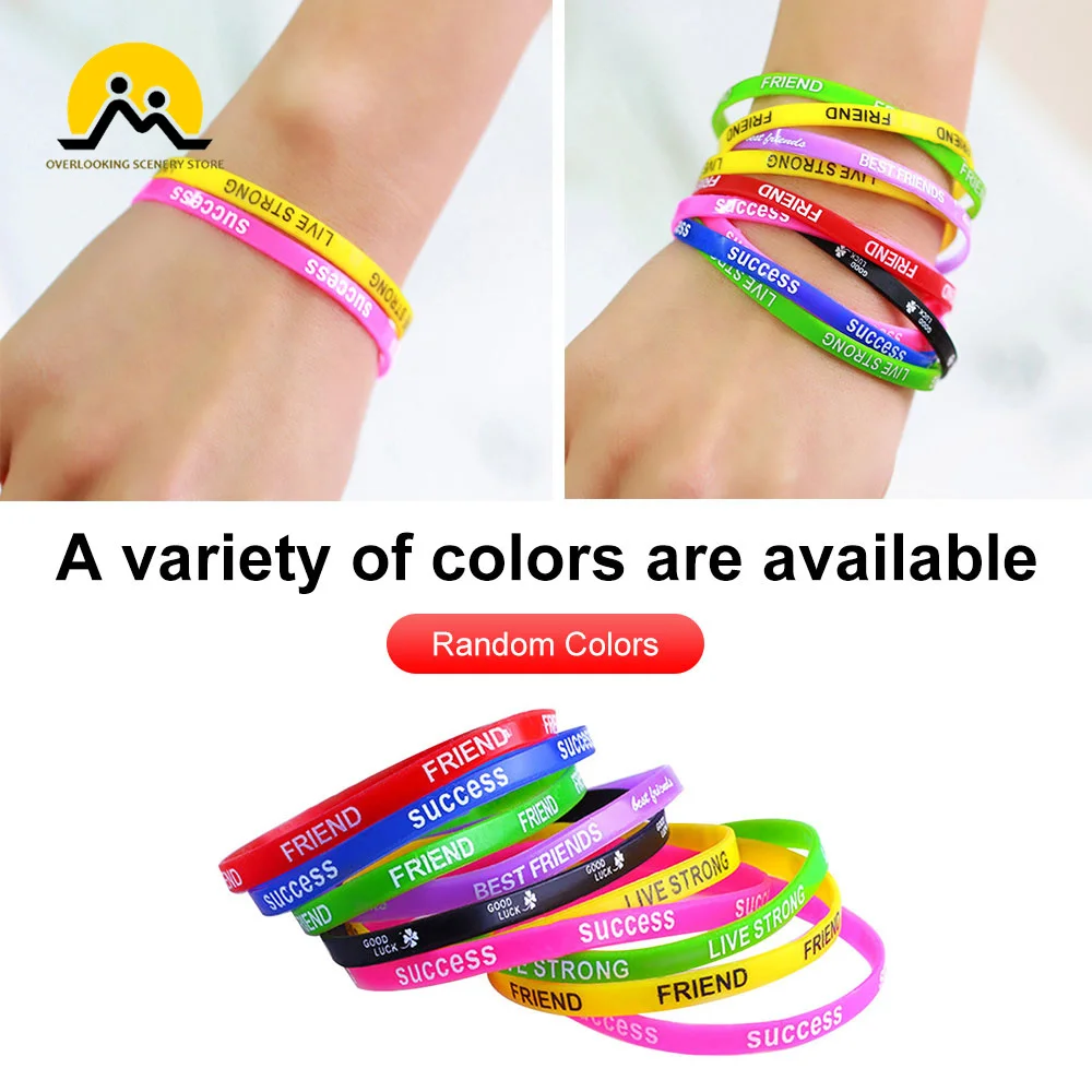 

5Pcs Sport Luminous Silicone Bracelet Candy-Colored Letters Movement Bracelet Fashion Printing Rubber Fitness Wristband Bracelet
