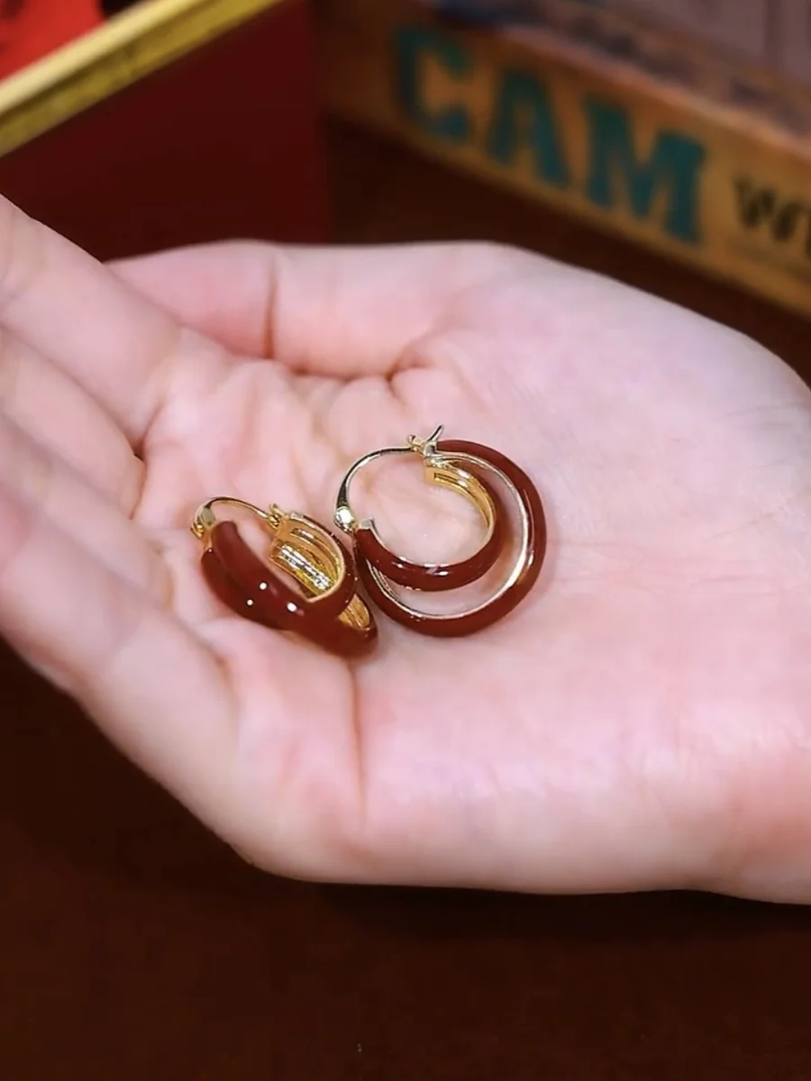 Французские серьги-кольца в стиле ретро Ankela красные контрастные цвета глазурь