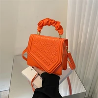 solid color printed small square bag new korean fashion simple messenger bag leisure indentation foreign style wrinkled handbag