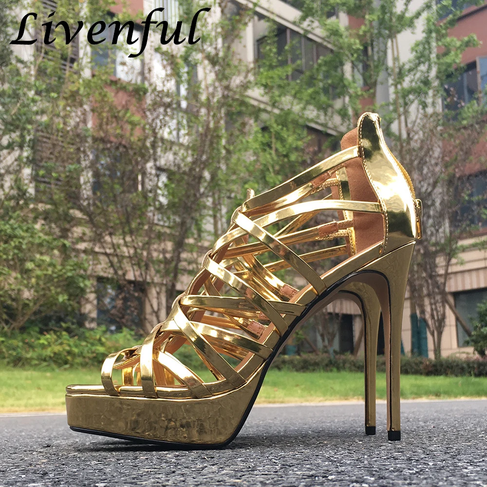 

14cm Extreme High Heels Sexy Gold Gladiator Platforms Sandals Fetish Cosplay Cross Dresser Drag Queen Unisex Shoes Plus Size 50