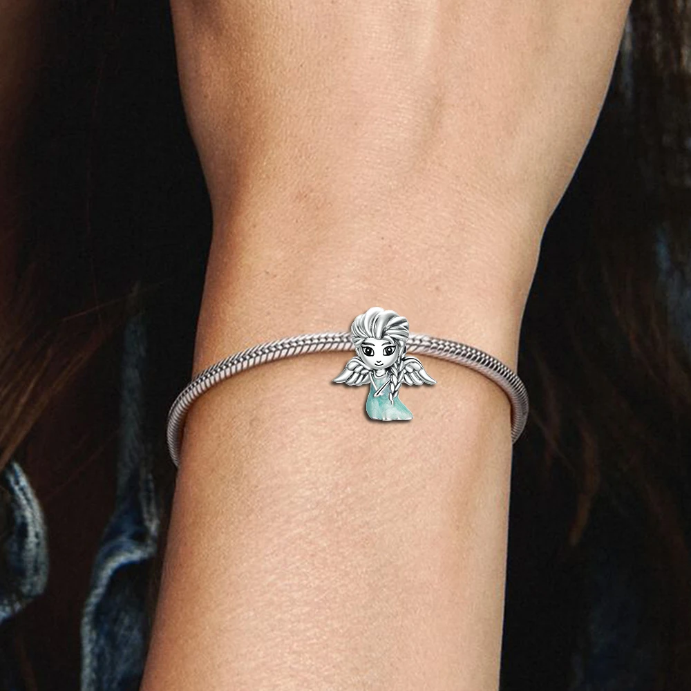 Bracelet en alliage de zinc Frozen Elsa Rick pour femme, perles de charme, bricolage, bijoux romantiques et beaux, adaptés à Pandora