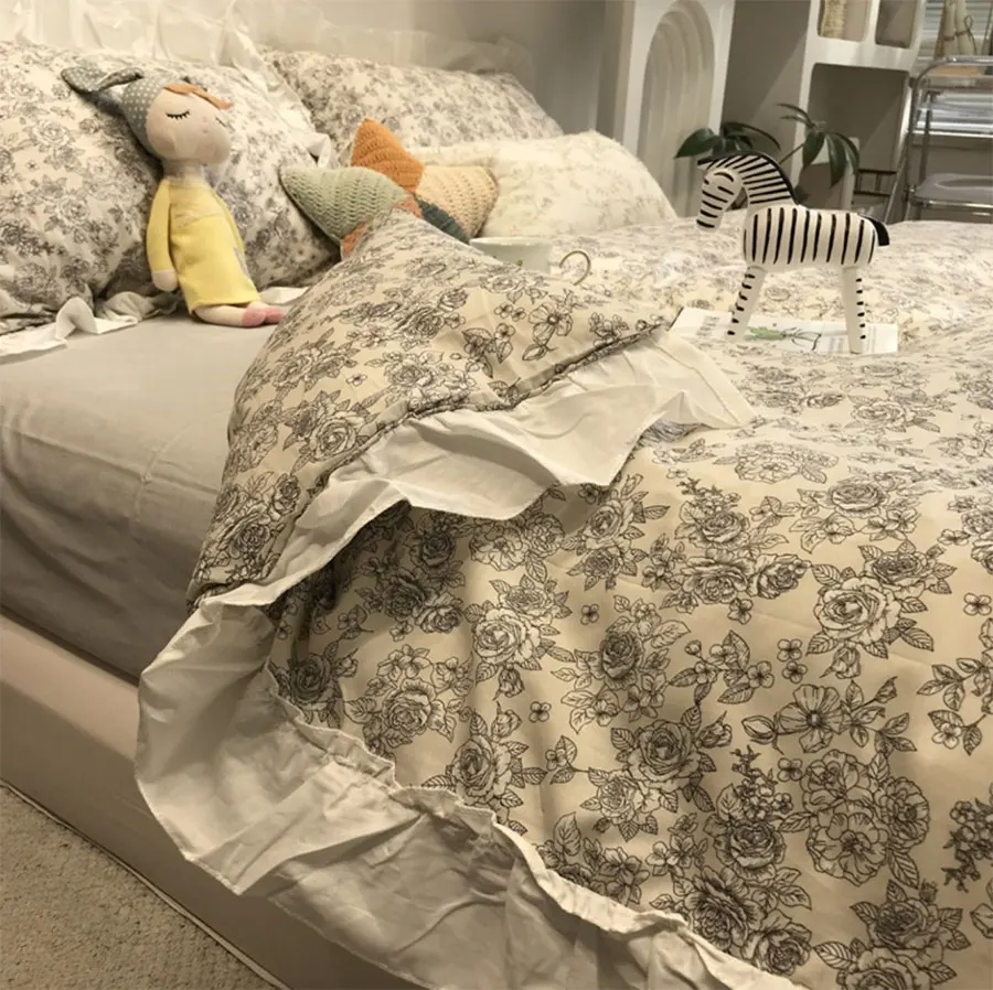 

Комплект постельного белья для девушек, винтажный милый рустикальный французский цветочный Комплект постельного белья из хлопка в стиле ретро, двойной полноразмерный Королевский домашний текстиль, простыня, наволочка, пододеяльник