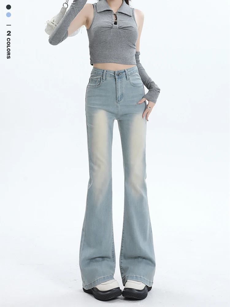 Винтажные синие женские свободные джинсы из смеси хлопка и полиэстера с