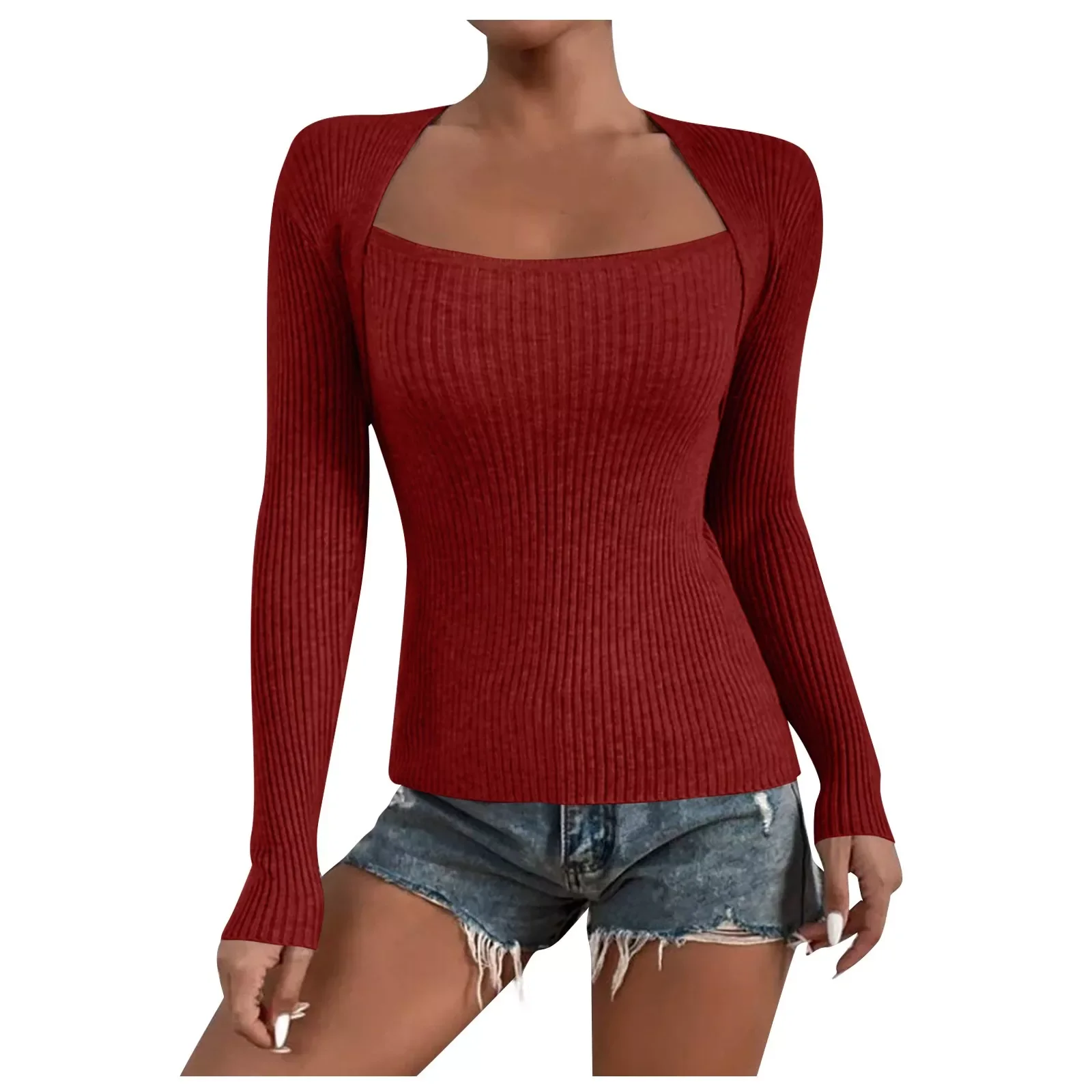

NEW 2023 Blouses For Women Fashion 2022 Solid Color Slim Fit Long Sleeve Knit Bottoming Sweater Top Elegant And Vintage Women&#3
