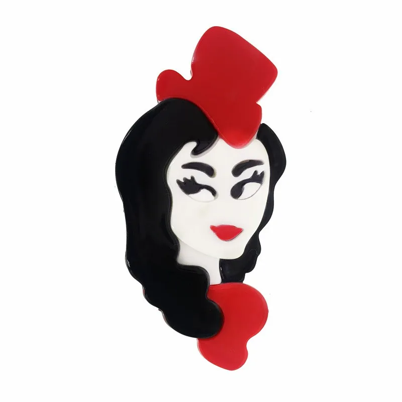 

Wuli&baby Wear Red Hat Lady Brooches For Women Unisex Black Hair Girl Party Casual Brooch Pin Gifts