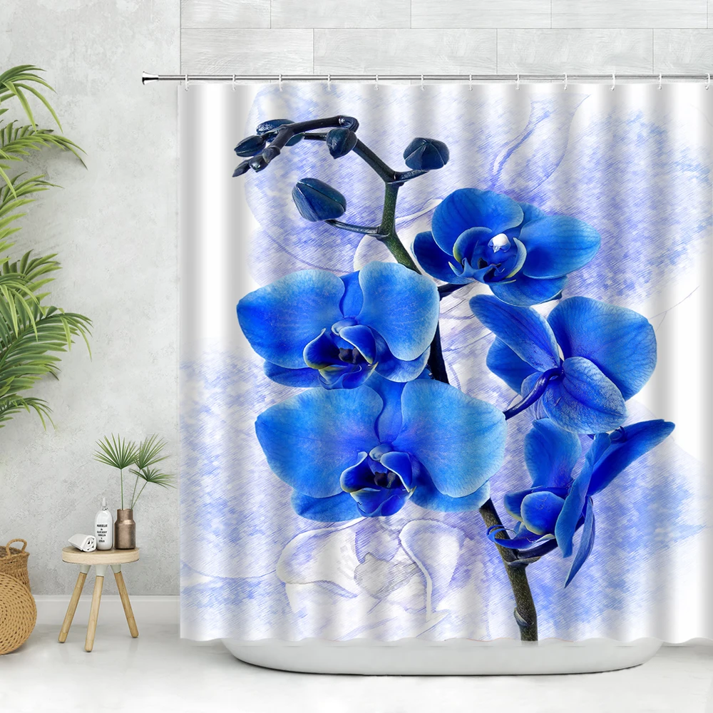 

Phalaenopsis Shower Curtain Plant Flower Watercolor Orchid Flora Print Bathroom Decor Bath Curtain Polyester Fabric Machine Wash