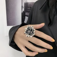 exaggeration big flower vintage silver plated ladies party rings original jewelry for women never fade christmas gifts