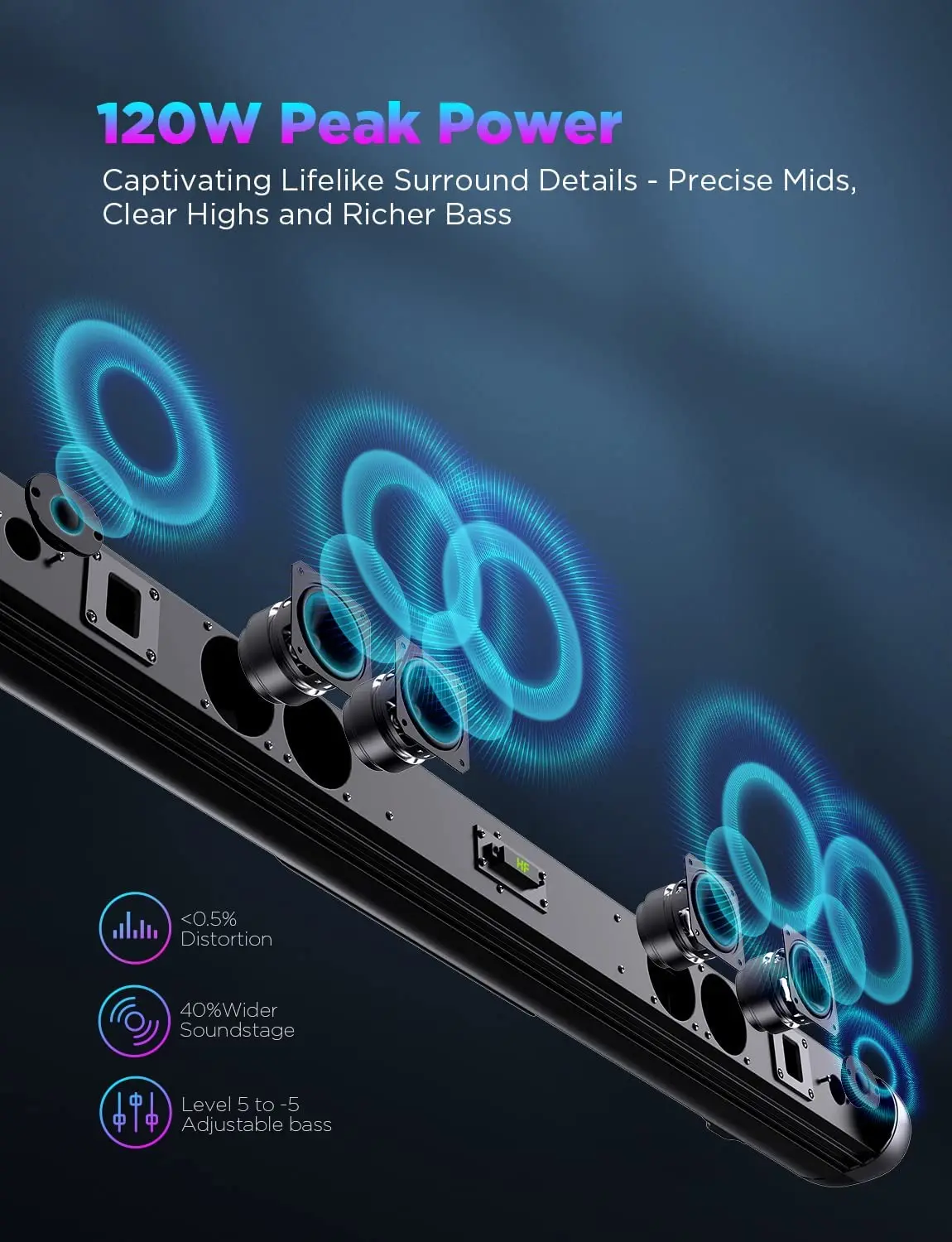 Телевизионная звуковая панель BOMAKER 120 Вт сабвуфер с Bluetooth проводной и