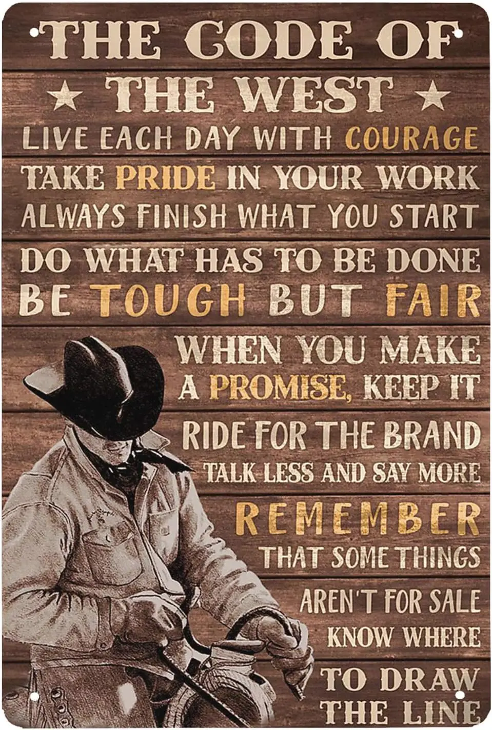 Pzecaru Винтажная металлическая вывеска Код Запада Ковбой с черной шляпой Оловянная