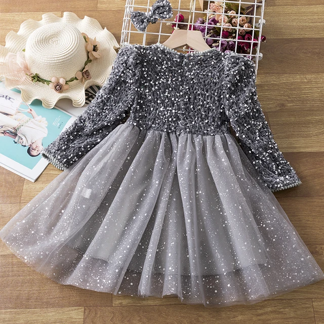 Spring Sequins Dress Kids Clothes Girls Elegant Formal Ball Gown For Girls Child Party Prom Dress Tulle Tutu Princess Dress 3-8Y 2