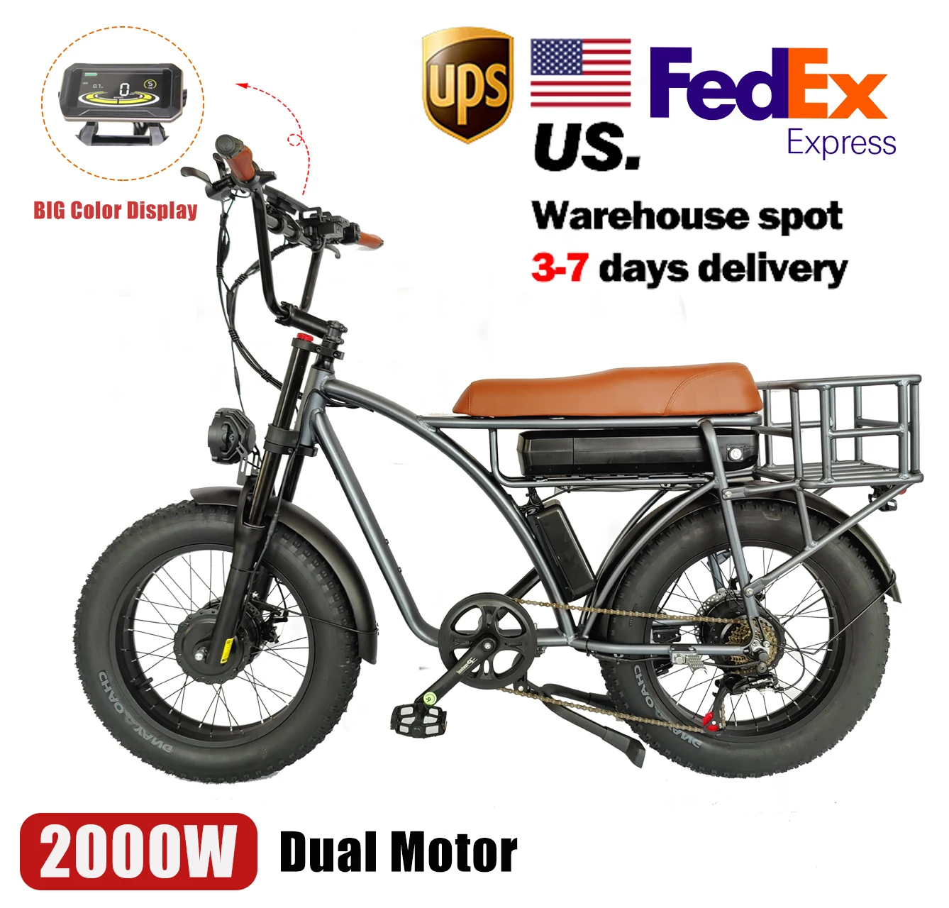 Duty Free SMLRO Retro Cargo Electric Bike 48V 1000W 2000W Dual Motor Ebike 18AH MTB 20inch Fat Tire Motorcycle Bicycle E5 Velo