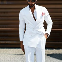 double breasted business white slim fit wedding tuxedo for groom 2 piece casual male fashion jacket with pants costume homme