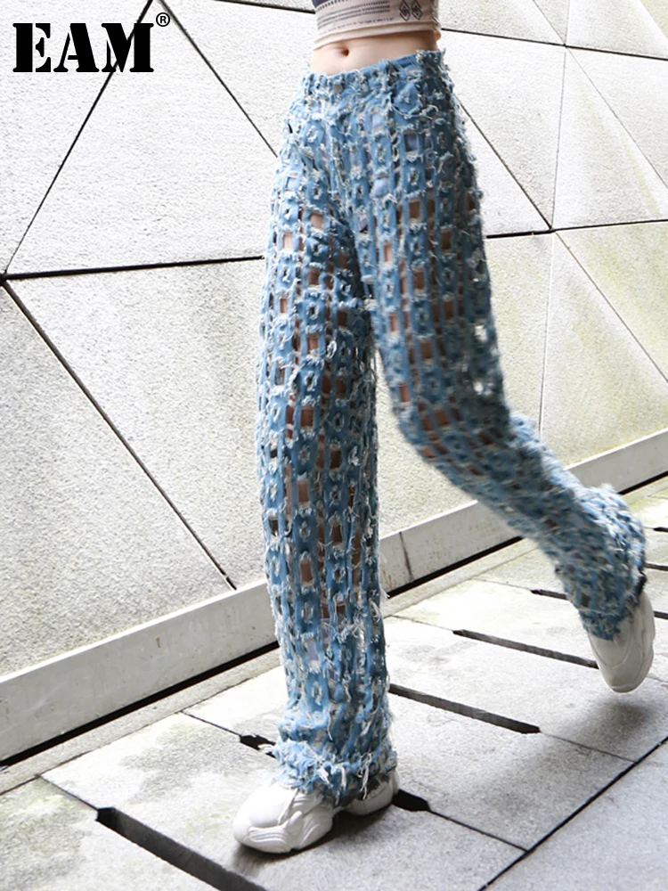 

[EAM] Новинка 2022 года; Сезон весна-осень; Свободные широкие брюки с высокой эластичной талией в стиле ретро; Модные женские брюки; JY313