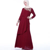 kaftan abaya for women dubai turkish round neck high waist long sleeve patchwork chiffon skirt muslim fashion maxi robe for lady