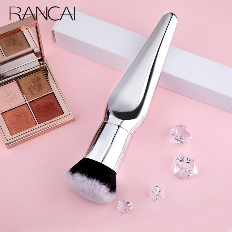 

RANCAI 1pcs Foundation Face Brush Powder Single Brush Full Size Skin Care Silver Synthetic Fiber Stippling Brush Make Up Tools