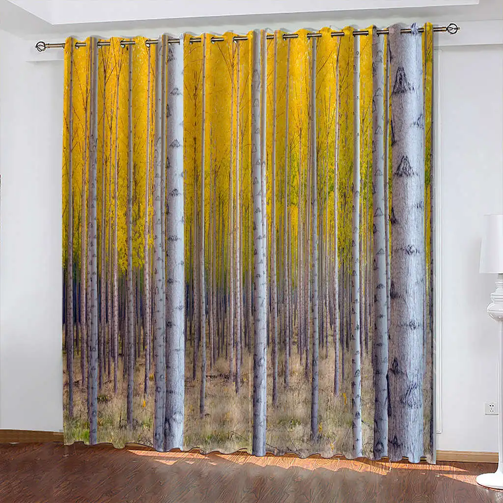 

Занавеска с рисунком березового леса, штора, открытая Затемняющая занавеска с разрезами, занавеска для гостиной, занавеска для гостиной