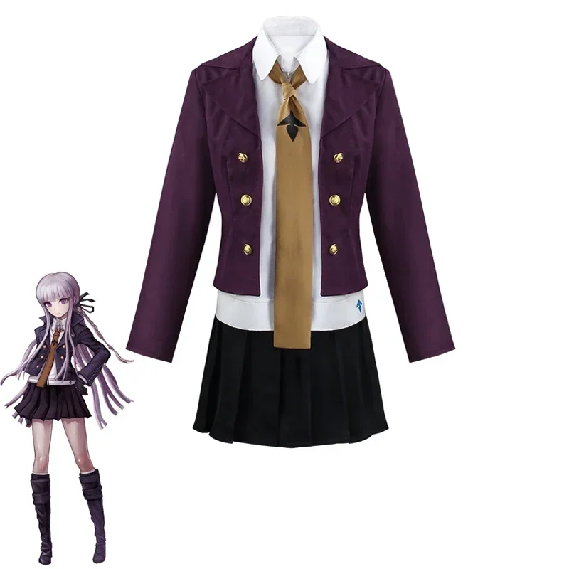 Фото ZMAnime Danganronpa Kirigiri kyouko карнавальный костюм фиолетовый парик Хэллоуин карнавал для женской одежды, включая рубашку галстук КОСПЛЕЙ №2