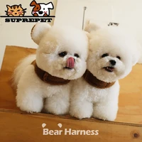 puppy dog polyester harness adjustable collar velcro paste for small dogs large with puppy bear hat cute snowball pet leash set