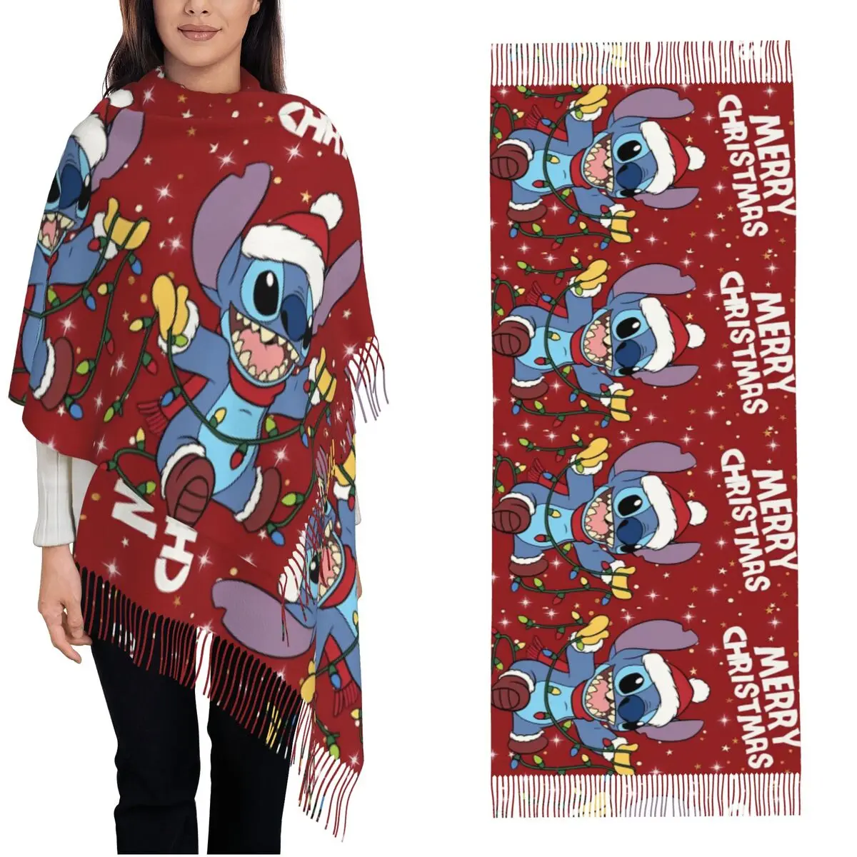 Женский шарф с кисточкой веселая рождественская снежинка длинная зимняя теплая